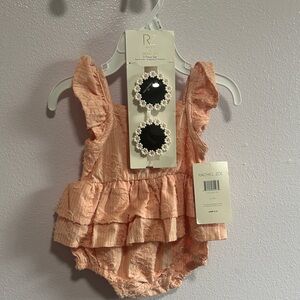 Rachel Zoe Peach Ruffled Baby Romper with Sunglasses